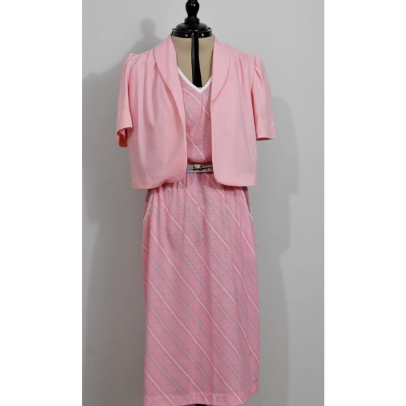 Times Up Le Temps Pink 80s Dress with Blue Stripes and Bolero - Picture 3 of 10